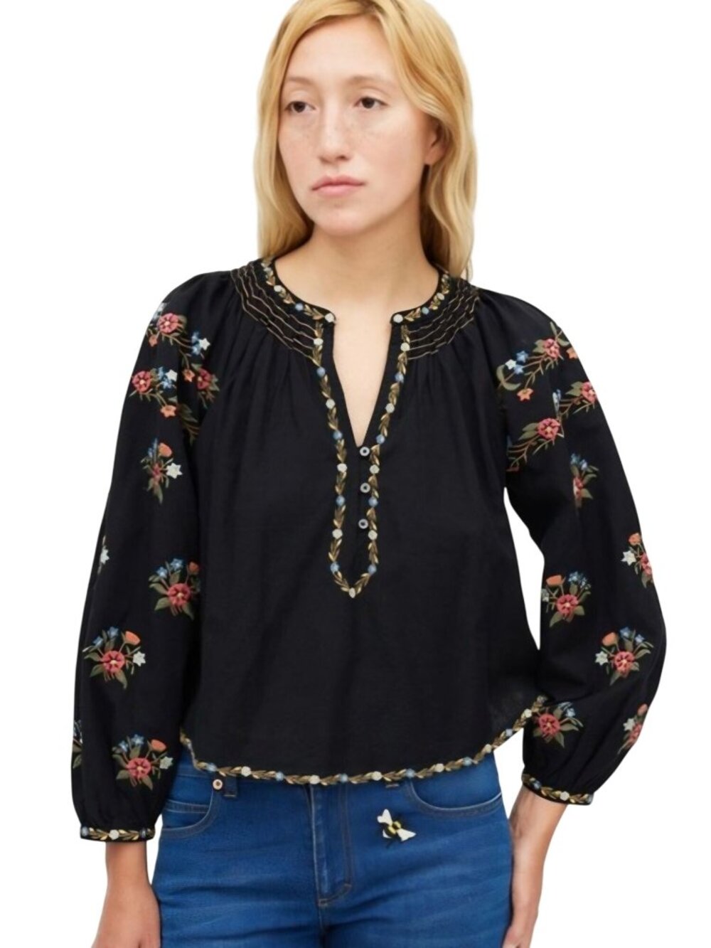 The Great The Passage Cotton Linen Embroidered Blouse Bohemian Size 2/M